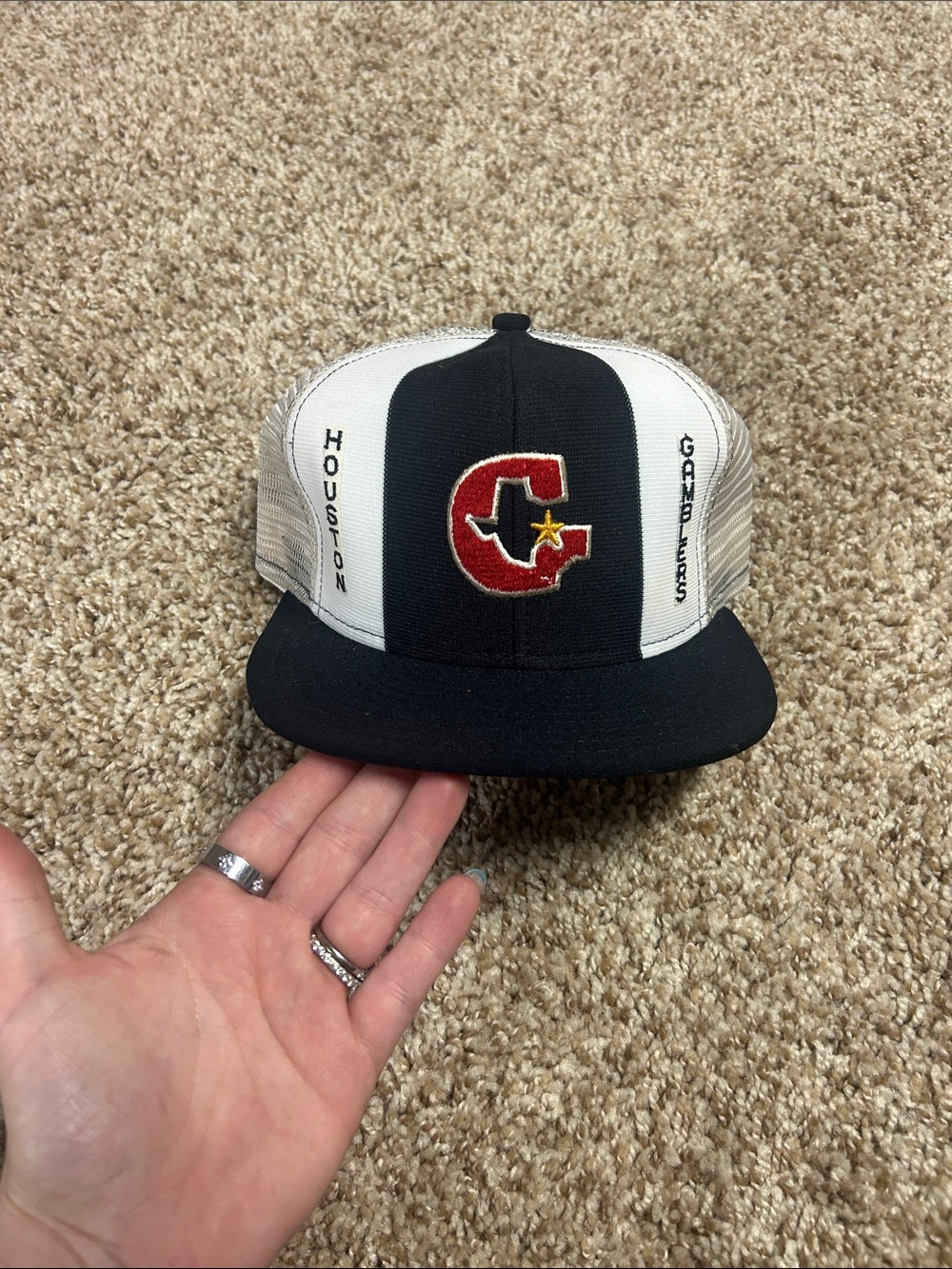 Vintage Houston Gamblers Vintage Patch Trucker Hat - Black & White